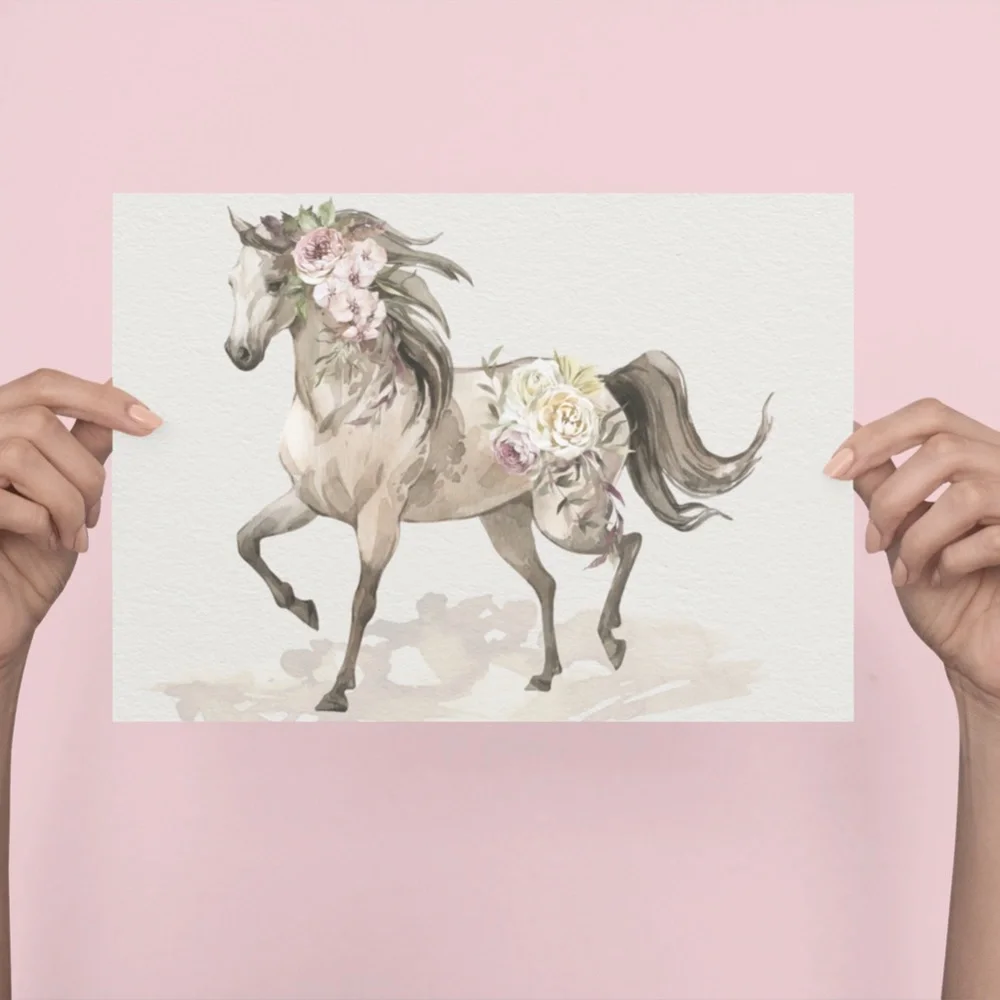 Floral Horse Watercolor Illustration Wall Art Print Poster Unframed - Picture 4 of 17